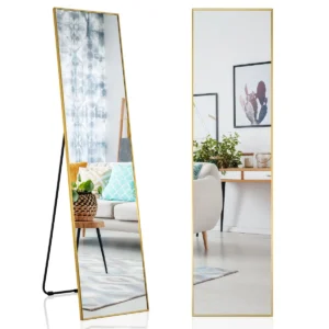 160 x 40 cm spiegel van volledige lengte rechthoekige garderobespiegel met breukvast glas & aluminium legering frame goud 1