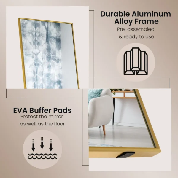 160 x 40 cm spiegel van volledige lengte rechthoekige garderobespiegel met breukvast glas & aluminium legering frame goud 7