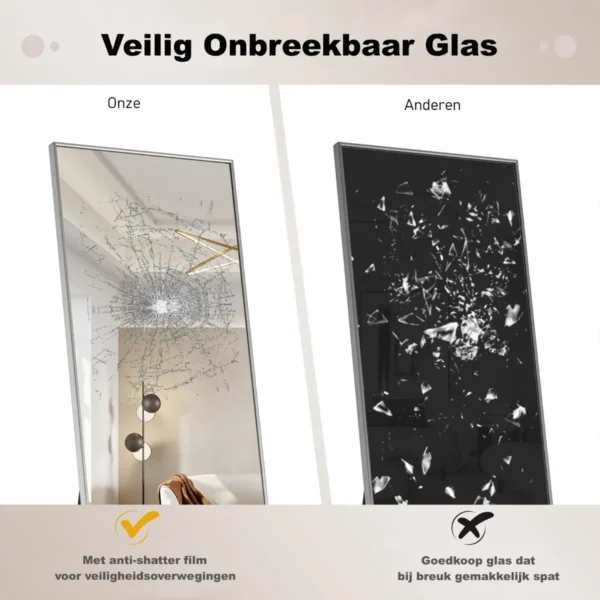 160 x 40 cm spiegel van volledige lengte rechthoekige garderobespiegel met breukvast glas & aluminium legering frame zilver 7