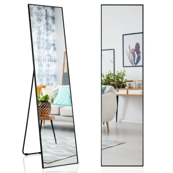 160 x 40 cm spiegel van volledige lengte rechthoekige garderobespiegel met breukvast glas & aluminium legering frame zwart 1