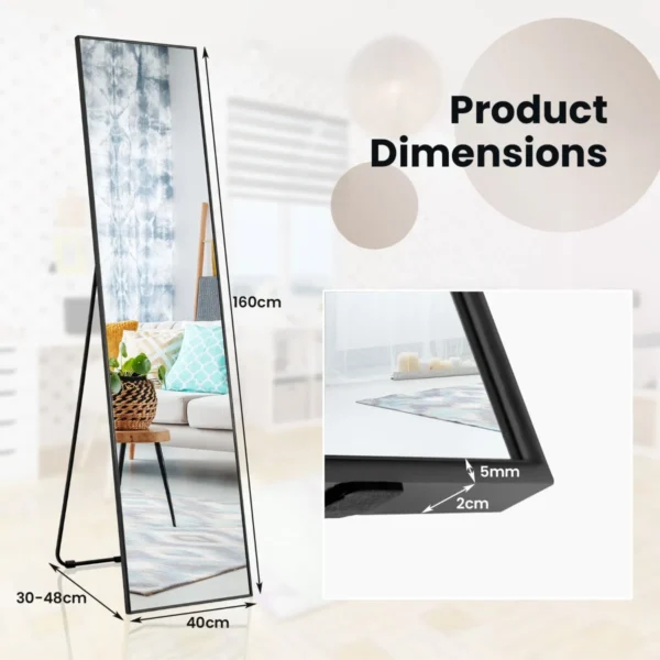 160 x 40 cm spiegel van volledige lengte rechthoekige garderobespiegel met breukvast glas & aluminium legering frame zwart 2