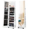 163 cm afsluitbare juwelenkast geïntegreerde make upspiegel 3 kleurige led verlichting verstelbare legplanken universele wielen wit 1