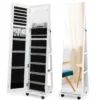 163 cm afsluitbare juwelenkast geïntegreerde make upspiegel 3 kleurige led verlichting verstelbare legplanken universele wielen wit 2
