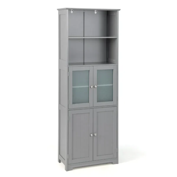 163 cm hoge opbergkast voor de badkamer vrijstaande keukenkasten met 2 kasten 2 open vakken en verstelbare planken grijs 1