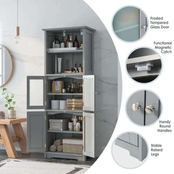 163 cm hoge opbergkast voor de badkamer vrijstaande keukenkasten met 2 kasten 2 open vakken en verstelbare planken grijs 6