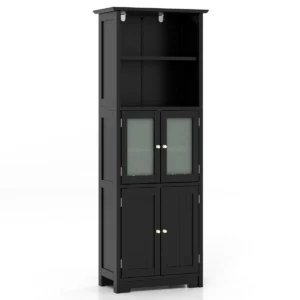 163 cm hoge opbergkast voor de badkamer vrijstaande keukenkasten met 2 kasten 2 open vakken en verstelbare planken zwart 1