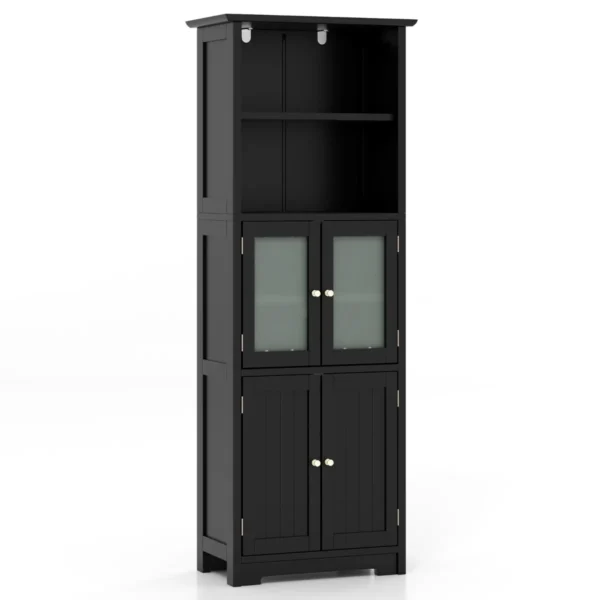 163 cm hoge opbergkast voor de badkamer vrijstaande keukenkasten met 2 kasten 2 open vakken en verstelbare planken zwart 1