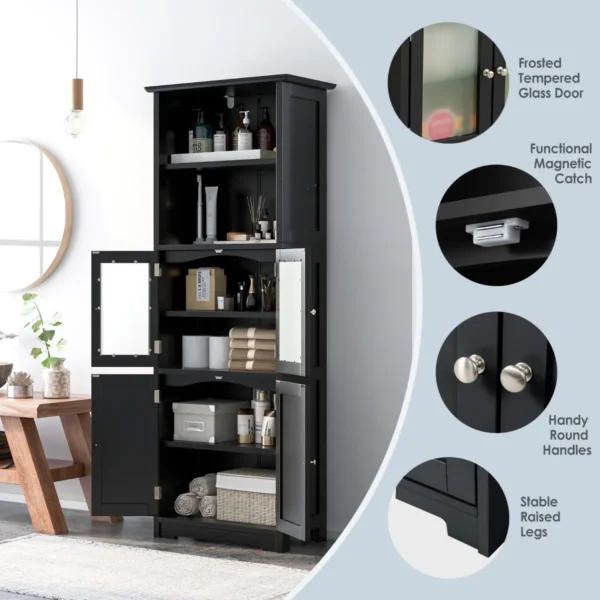 163 cm hoge opbergkast voor de badkamer vrijstaande keukenkasten met 2 kasten 2 open vakken en verstelbare planken zwart 7