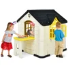 164 x 124 x 132 cm binnen & buiten speelhuisje kinderspeelhuisje met werkende deuren & ramen speelhuisje met tafel geel 1
