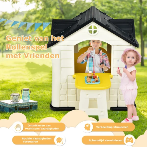 164 x 124 x 132 cm binnen & buiten speelhuisje kinderspeelhuisje met werkende deuren & ramen speelhuisje met tafel geel 6
