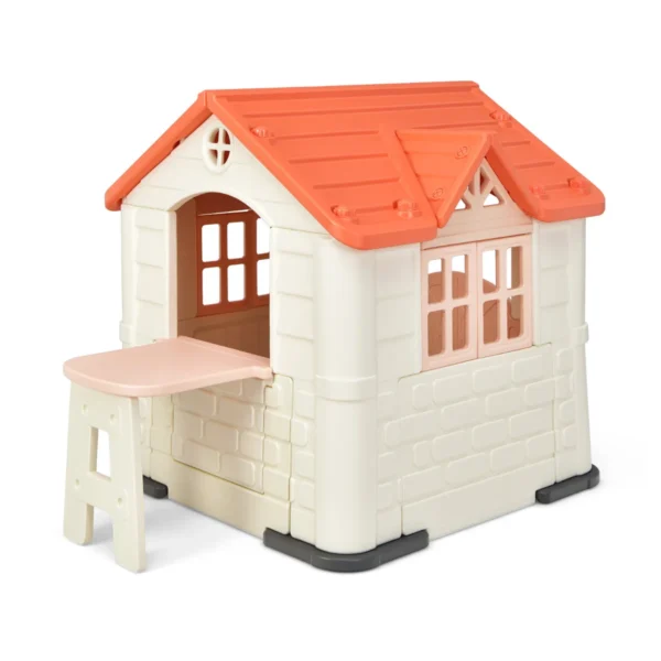 164 x 124 x 132 cm binnen & buiten speelhuisje kinderspeelhuisje met werkende deuren & ramen speelhuisje met tafel roze 2