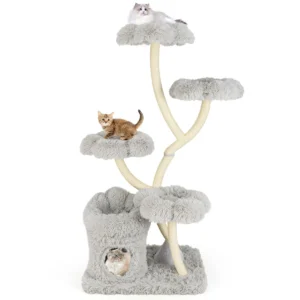 165 cm kattenboom kattenklimtoren met 4 gevoerde platforms sisal krabpalen privéappartement kattenactiviteitencentrum grijs 1