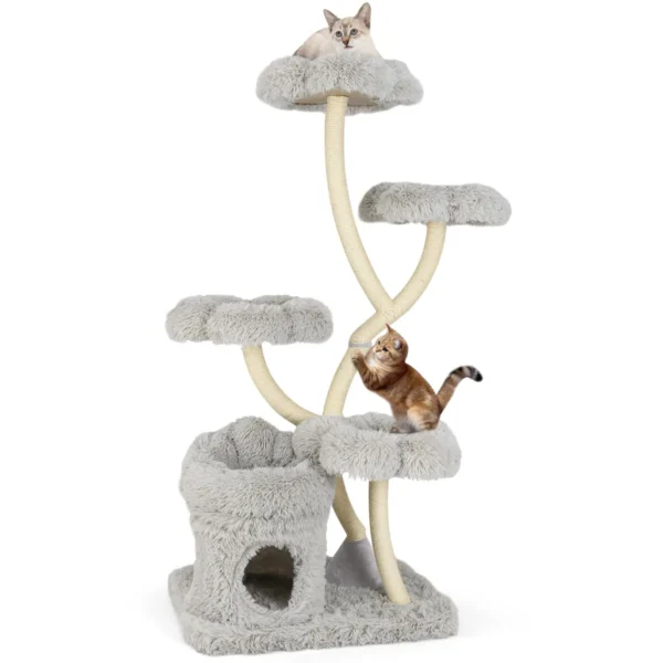 165 cm kattenboom kattenklimtoren met 4 gevoerde platforms sisal krabpalen privéappartement kattenactiviteitencentrum grijs 2