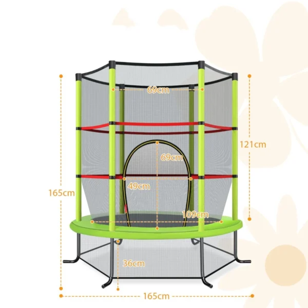 165 cm tuintrampoline met veiligheidsnet trampoline tot 135kg belasting voor kinderen vanaf 3 jaar groen 2