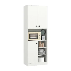 166 cm keukenkast moderne buffetkast met magnetronplank hoge opbergkast met deuren voor eetkamer woonkamer wit 1