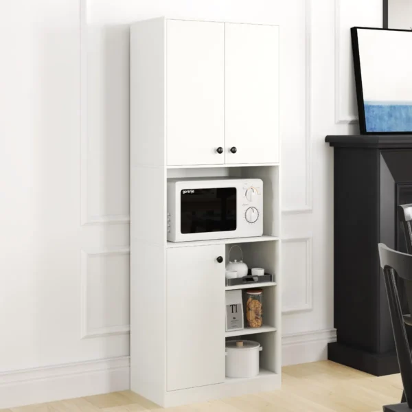166 cm keukenkast moderne buffetkast met magnetronplank hoge opbergkast met deuren voor eetkamer woonkamer wit 6