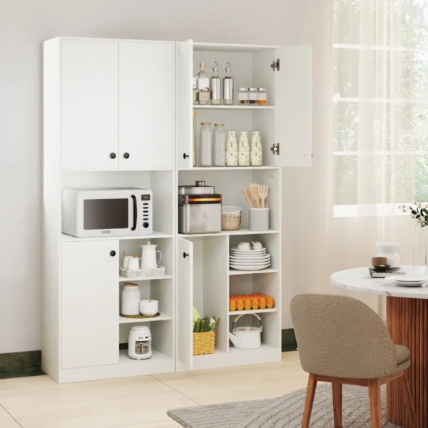 166 cm keukenkast moderne buffetkast met magnetronplank hoge opbergkast met deuren voor eetkamer woonkamer wit 7