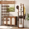 167 cm draaibare houten kapstok met 3 opbergplanken en 9 haken vrijstaande kapstok voor hal woonkamer slaapkamer walnoot 4