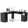 168cm l vormig computerbureau met stopcontacten modern bureau met 2 opberglades kast verstelbare plank en toetsenbordlade 1