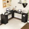 168cm l vormig computerbureau met stopcontacten modern bureau met 2 opberglades kast verstelbare plank en toetsenbordlade 7