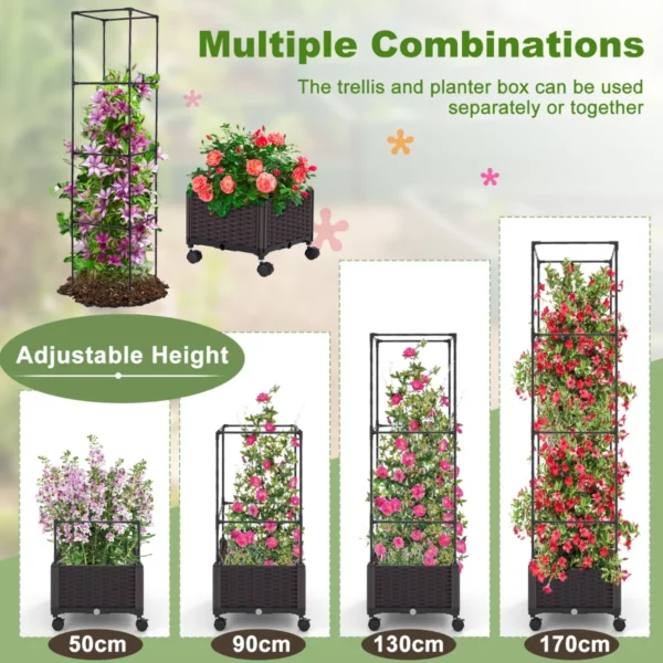 170 cm verticale verhoogde moestuin met traliewerk plantenbak met zelfirrigatiesysteem en wielen verstelbare hoogte voor klimplanten bloemen 4