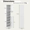 170,5 cm hoge badkamerkast vrijstaande kast 5 verstelbare planken 2 deuren smalle badkamerkast woonkamer kantoor wit 3
