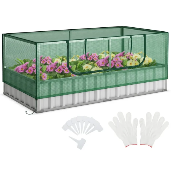 174 x 90 x 70cm minikas en verhoogd tuinbed plantenbak met oprolbare deur 8 t tags en een paar handschoenen rechthoekige buitenbak 1