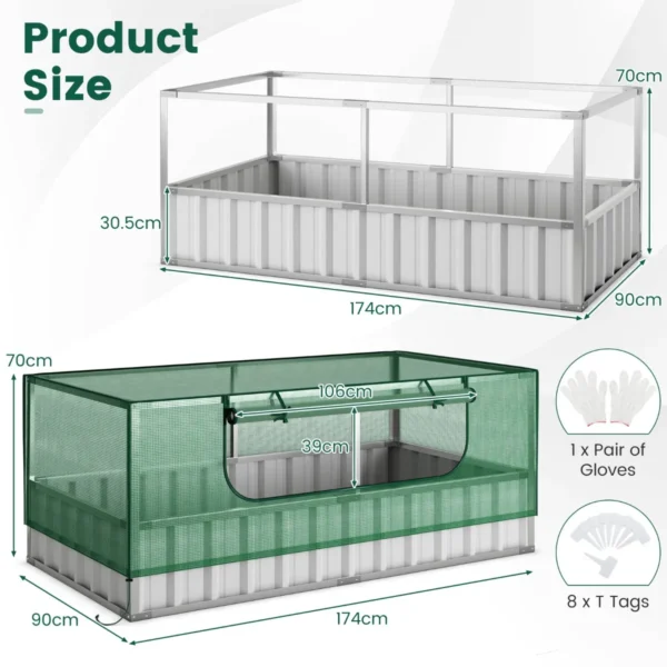174 x 90 x 70cm minikas en verhoogd tuinbed plantenbak met oprolbare deur 8 t tags en een paar handschoenen rechthoekige buitenbak 3