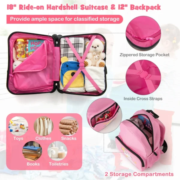 18" koffer & 12" rugzakset voor kinderen koffer op wieltjes kinderbagage met draagriem eenhoorn 7