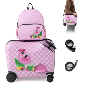 18" koffer & 12" rugzakset voor kinderen koffer op wieltjes kinderbagage met draagriem flamingo 1