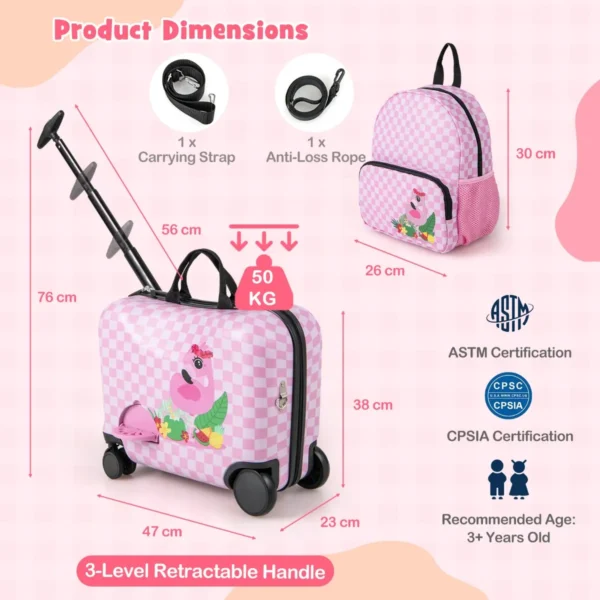 18" koffer & 12" rugzakset voor kinderen koffer op wieltjes kinderbagage met draagriem flamingo 2