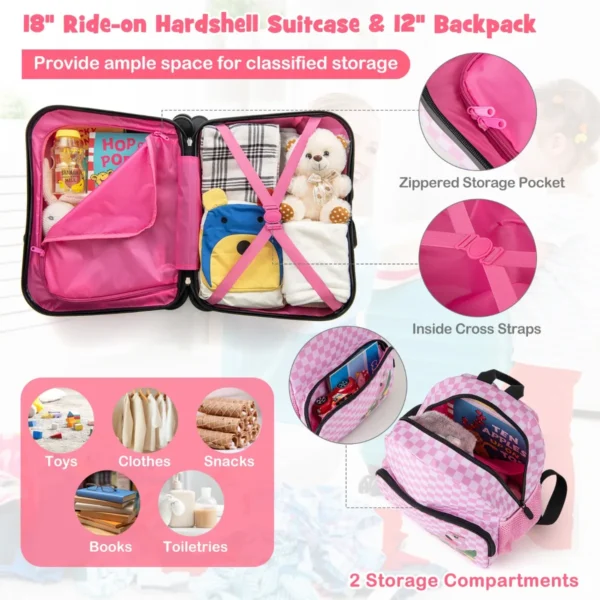18" koffer & 12" rugzakset voor kinderen koffer op wieltjes kinderbagage met draagriem flamingo 3