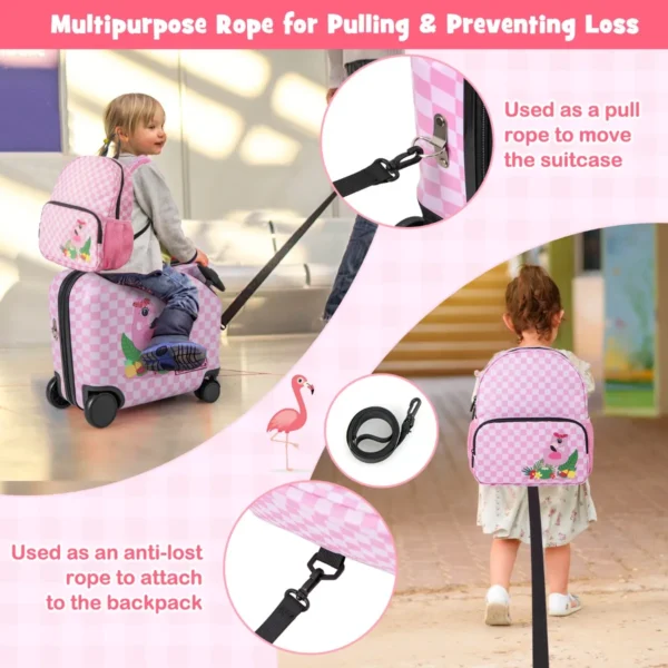 18" koffer & 12" rugzakset voor kinderen koffer op wieltjes kinderbagage met draagriem flamingo 7