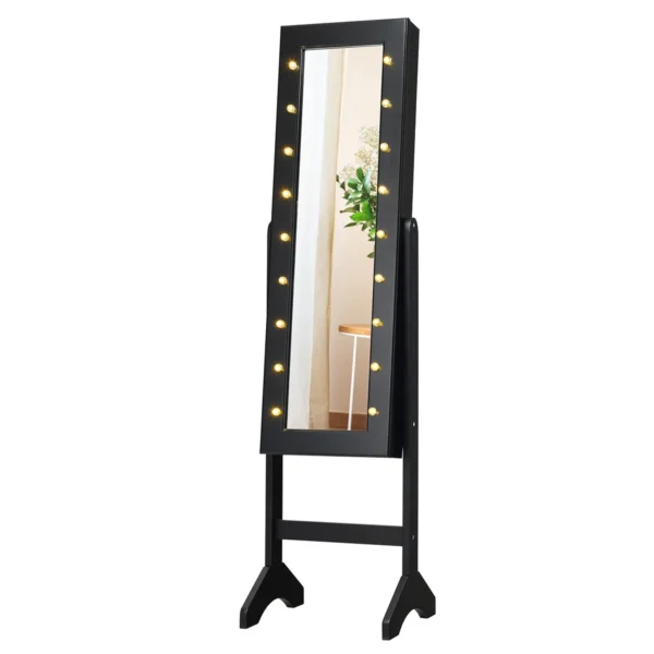 18 led sieradenkast kantelbaar verstelbaar staand ontwerp sieradenplank met volledige spiegel 35×31,5 x 145cm zwart 2