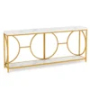 180 cm consoletafel marmerlook salontafel met geometrisch metalen frame bijzettafel goud + wit voor woonkamer hal ingang 2