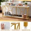180 cm consoletafel marmerlook salontafel met geometrisch metalen frame bijzettafel goud + wit voor woonkamer hal ingang 7