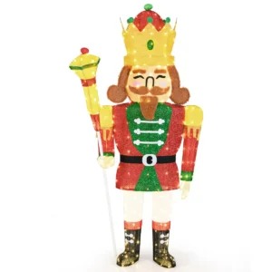 1,80 m kerstdecoratie levensgrote voorverlichte notenkraker koning met 236 warm witte led's krans scepter buiten/binnen 1