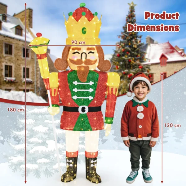 1,80 m kerstdecoratie levensgrote voorverlichte notenkraker koning met 236 warm witte led's krans scepter buiten/binnen 2