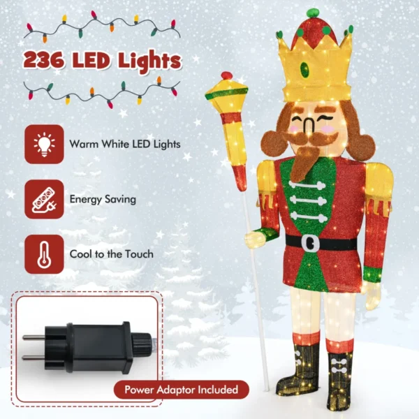 1,80 m kerstdecoratie levensgrote voorverlichte notenkraker koning met 236 warm witte led's krans scepter buiten/binnen 3