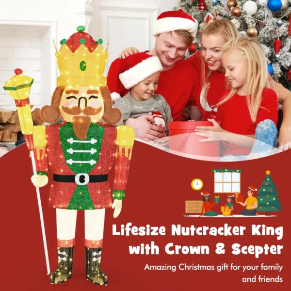 1,80 m kerstdecoratie levensgrote voorverlichte notenkraker koning met 236 warm witte led's krans scepter buiten/binnen 5