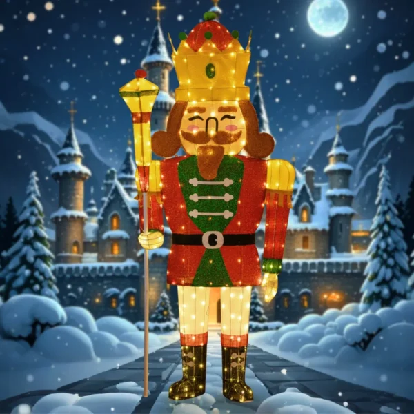 1,80 m kerstdecoratie levensgrote voorverlichte notenkraker koning met 236 warm witte led's krans scepter buiten/binnen 7