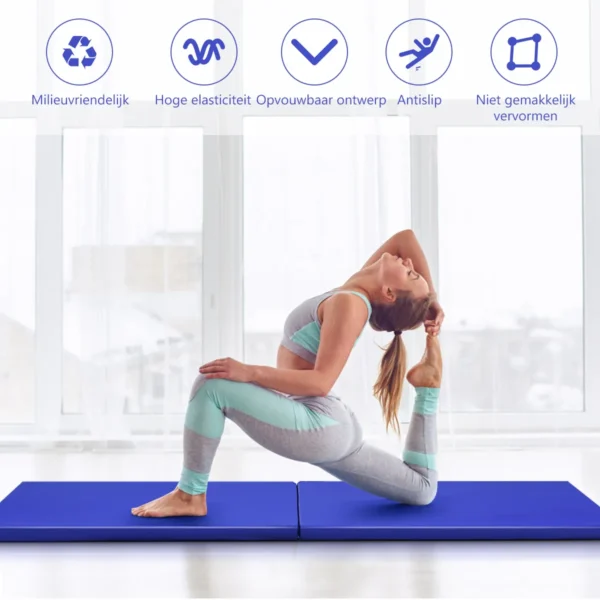 180 x 60 x 4 cm zachte opvouwbare vloermat draagbare yogamat met handvat oefenmat opvouwbare fitnessmat blauw 4