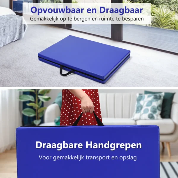 180 x 60 x 4 cm zachte opvouwbare vloermat draagbare yogamat met handvat oefenmat opvouwbare fitnessmat blauw 7