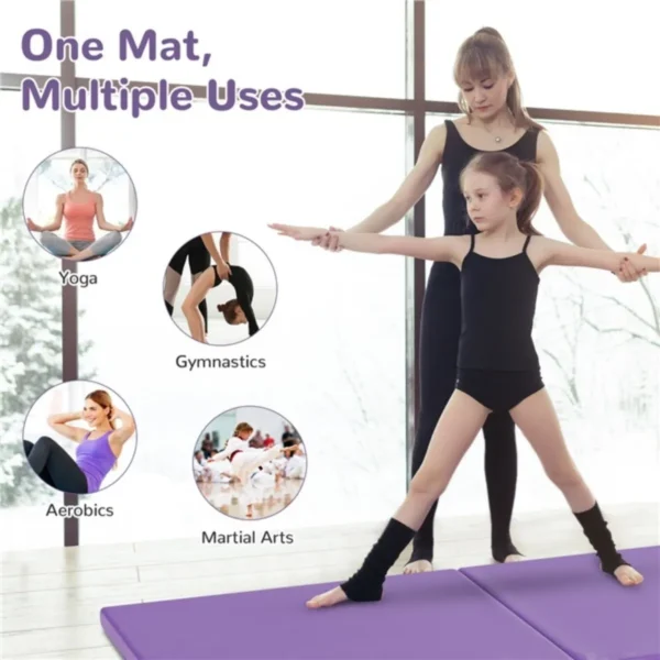 180 x 60 x 5 cm zachte opvouwbare vloermat draagbare yogamat met handvat oefenmat opvouwbare fitnessmat paars 3