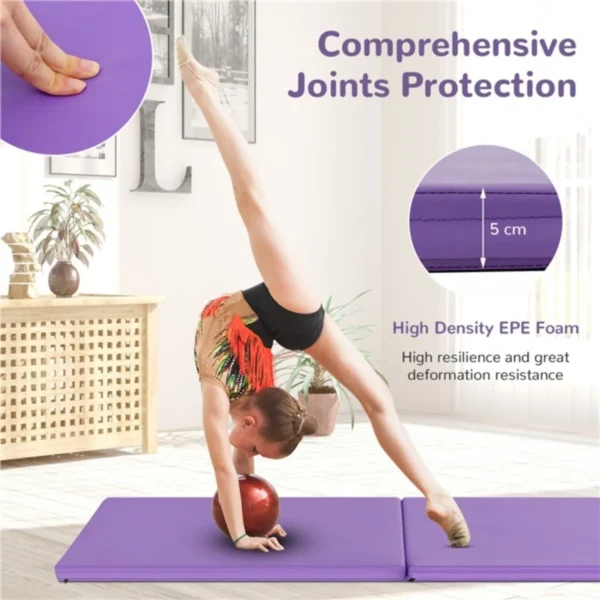 180 x 60 x 5 cm zachte opvouwbare vloermat draagbare yogamat met handvat oefenmat opvouwbare fitnessmat paars 4