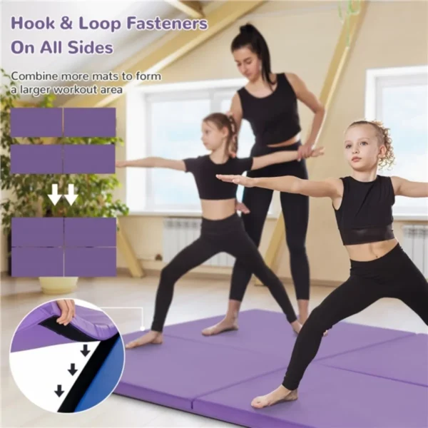 180 x 60 x 5 cm zachte opvouwbare vloermat draagbare yogamat met handvat oefenmat opvouwbare fitnessmat paars 5