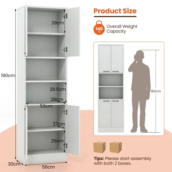 190 cm hoge opbergkast met deuren en legplanken veiligheidsscharnieren anti kantelsets opbergkast voor eetkamer keuken wit eiken 4