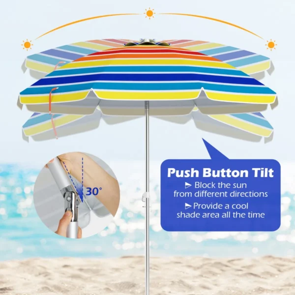 198 cm strandparaplu met zandanker patio paraplu met drukknop kantel & upf 50 + bescherming draagbare parasol met draagtas multicolor 6