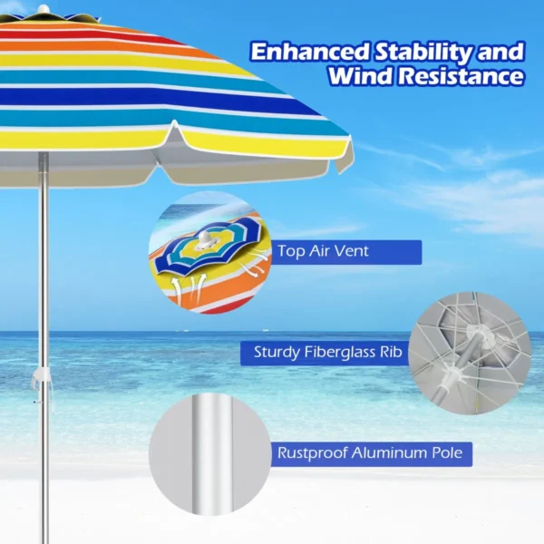 198 cm strandparaplu met zandanker patio paraplu met drukknop kantel & upf 50 + bescherming draagbare parasol met draagtas multicolor 7