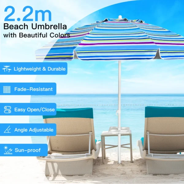 2.2m strandparaplu upf50 + zonbescherming draagbare parasol patioparaplu lichtblauw 3